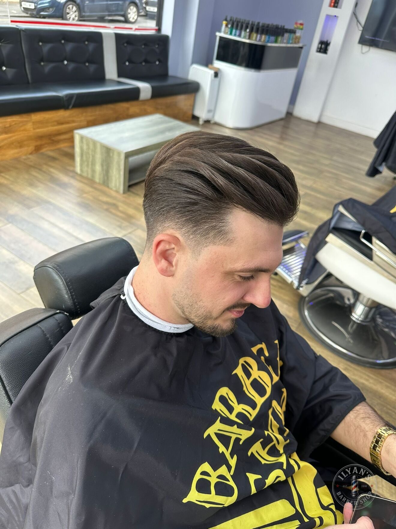 Comb Over with Low Taper Fade at Ilyan's Barber Shop