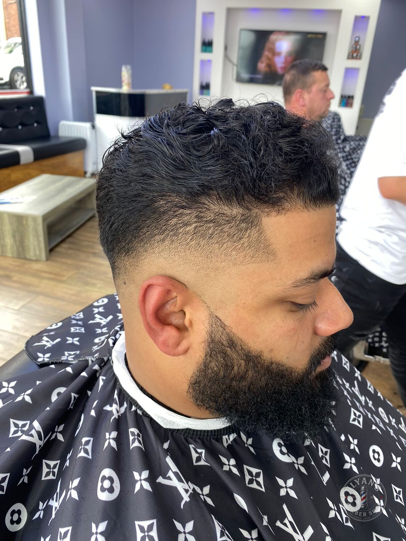 Curly Crop Fade with Beard at Ilyan's Barber Shop
